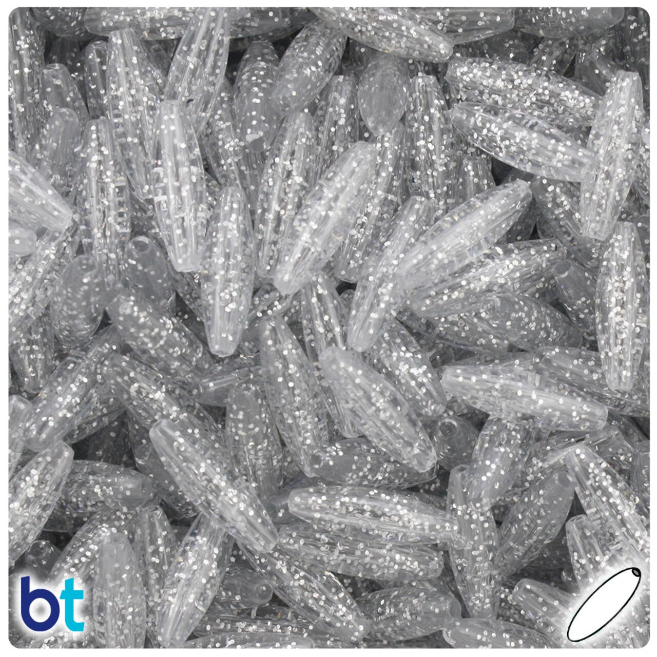 BeadTin Silver Glimmer 19mm Spaghetti Plastic Craft Beads (150pcs)